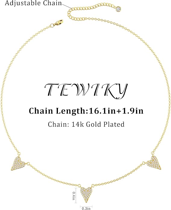 Tewiky Cute Heart Necklace Tiny 14k Gold Heart Pendant Choker Necklaces Small Gold Love Open Heart Chain Necklace for Women Dainty Gold Necklace Gifts for Her