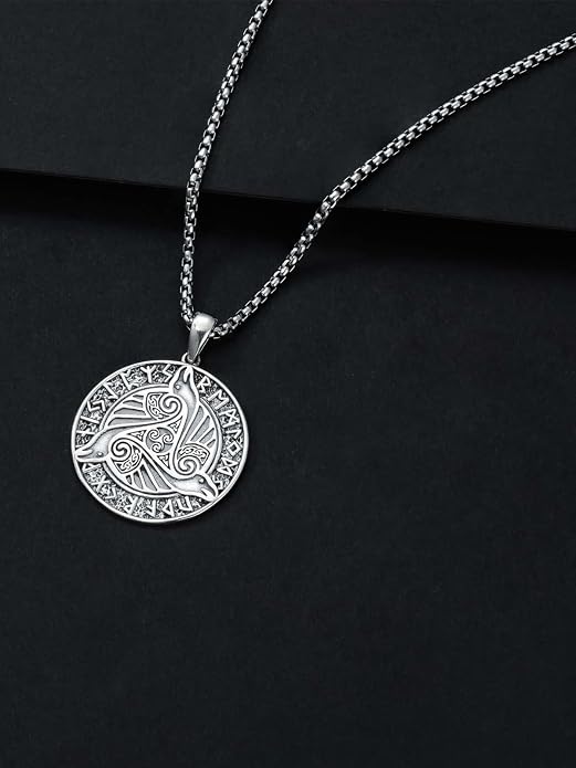 Viking Necklace for Men 925 Sterling Silver Viking Wolf/Thors Hammer/Vegvisir/Tree of Life/Compass Pendant Norse Necklace Amulet Talisman Christmas Gifts for Him Her
