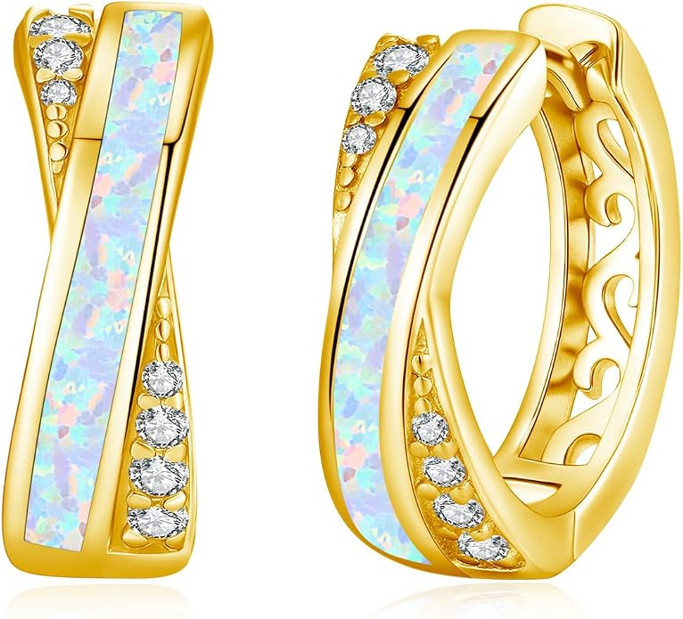 MEDWISE Mothers Day Gifts for Mom Multi Colored Opal Hoop Earrings for Women 925 Sterling Silver Huggie Hoop Earrings Jewelry Gift for Women Daughter Wife Mom Friends
