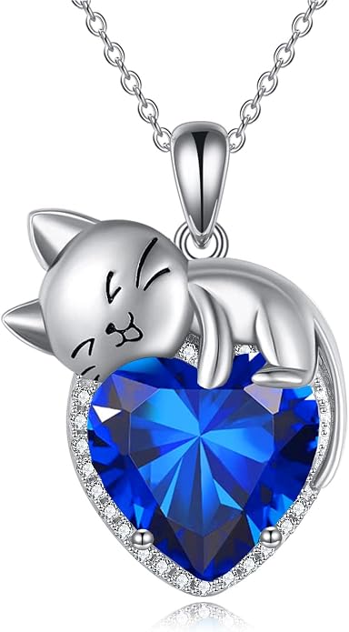 Cat Necklace Sterling Silver Cat Zircon Pendant Gothic Jewelry for Women Animal Lovers Gifts