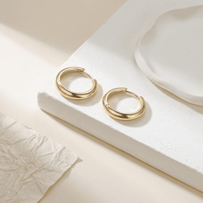 Gold Hoop Earrings 14K Gold Hoop Earrings for Women Gold Earring for Women Hoops Gentle Curves with Mirror polishing Chunky Hoops Earring for Womens 14/17/22mm