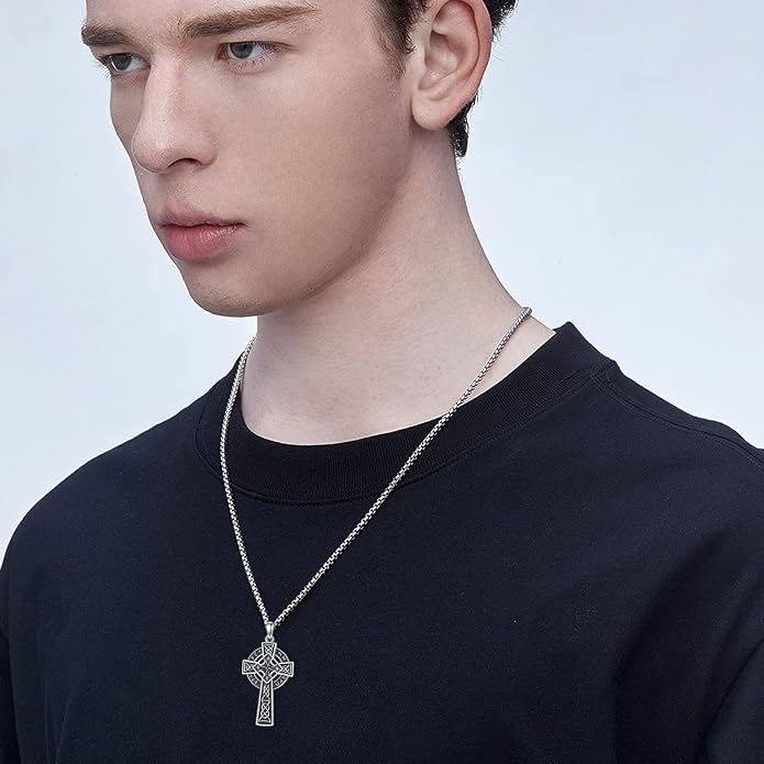 KXJ S925 Sterling Silver Black Cross/Best Dad/Baseball Bat/Silver Cross/Ankh Cross/Crucifix with 22+2 Inches Stainless Steel Rolo Chain Cross Necklace for Men Women Christian Religious Jewelry Gifts