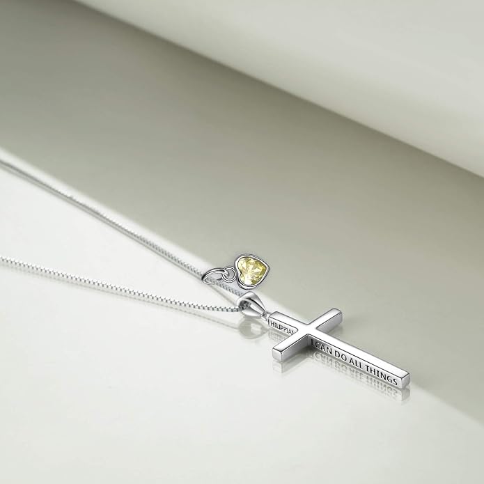POPLYKE Cross Necklace 925 Sterling Silver Philippians 4:13 I Can Do All The Things Inspirational Necklace Gifts for Women Men 20+2''