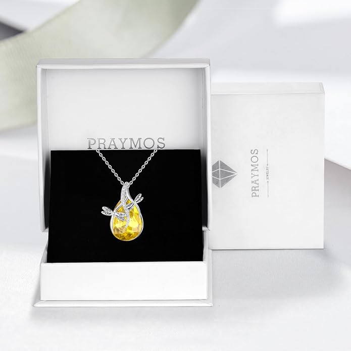 PRAYMOS S925 Sterling Silver Birthstone Necklaces for Women Dainty CZ Necklace Dragonfly Pendant Minimalist Jewelry Gift