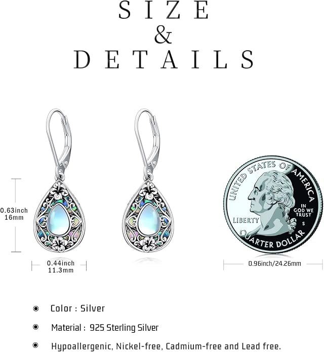 Flower Earrings 925 Sterling Silver Flower Teardrop Leverback Dangle Earrings Jewelry Gifts for Women Girls