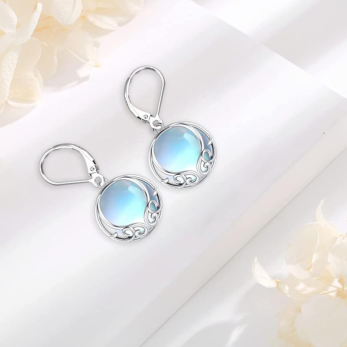 Dangle Earrings Sterling Silver Moonstone/Turquoise/CZ/Crystal Earrings for Women Tree of Life Animal Filigree Leverback Earrings Jewelry Gifts