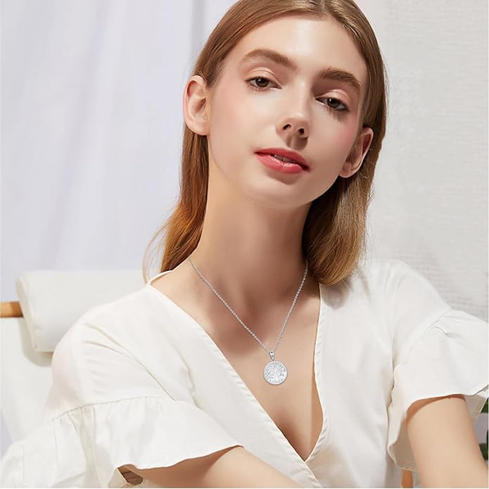 Aniu Tree of Life Necklace for Women, 925 Sterling Silver Mother of Pearl Family Palm Tree Charm Pendant Jewelry for Birthday Christmas Gift