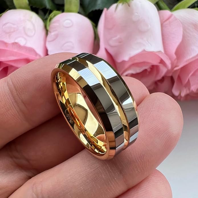 TUTISS 6mm 8mm Silver/Black/Blue/Gunmetal/Gold/Rose Gold Tungsten Rings for Men Women Fashion Engagement Wedding Bands Matte Finish Beveled Edges Comfort Fit