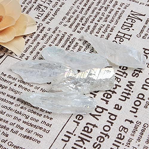 Acxico 5 Pcs Titanium Rainbow Aura Lemurian Quartz White Crystal Point Healing