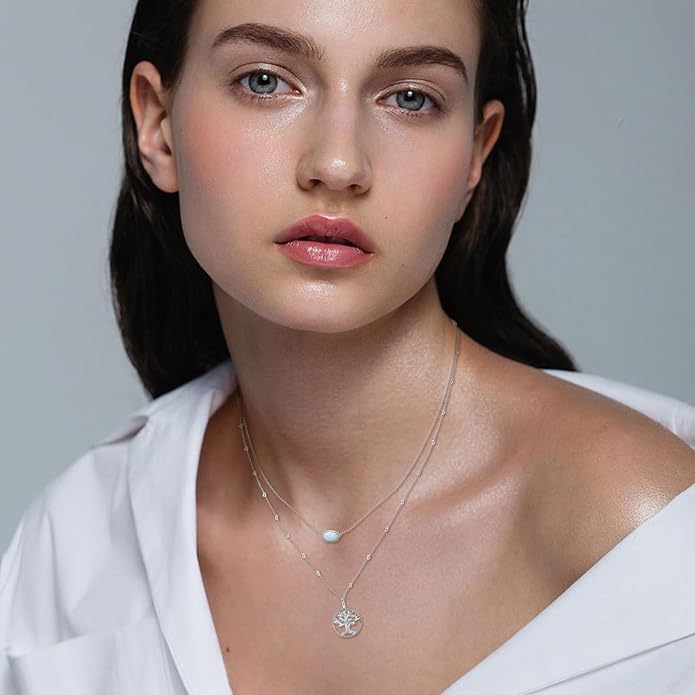 MONGAS Tree of Life/Infinity Cross/Lock and Key/Lotus/Hamsa/Horse/Strawberry/Opal/Lariat/Dragonfly/Heart/Violin Layered Necklace Sterling Silver for Women