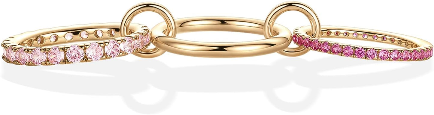 PAVOI 14K Gold Plated Interlocking Ring for Women - Chunky Connected Bands Interlock Stackable Rings for Women - Trendy Cubic Zirconia Two Tone Interlocked Multi-Band Statement Jewelry