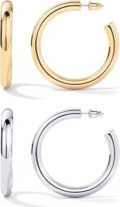 14K Gold-Plated, Lightweight, Open Hoop Earrings For Women