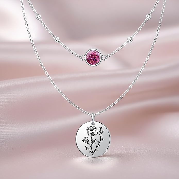 Layered Necklaces for Women S925 Sterling Silver 14k Gold Plated Cross Jesus Tulip Birth Month Flower Necklace Pendant Jewelry Mothers Day Birthday Gifts