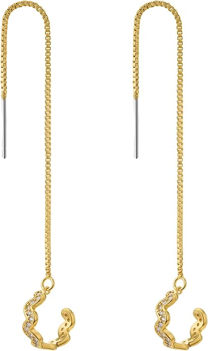 Threader Ear Cuff for Women 18K Real Gold Plated Cubic Zirconia Wrap Chain Earrings Hypoallergenic Drop Earring Crawler Climber Ear Cuffs Gift