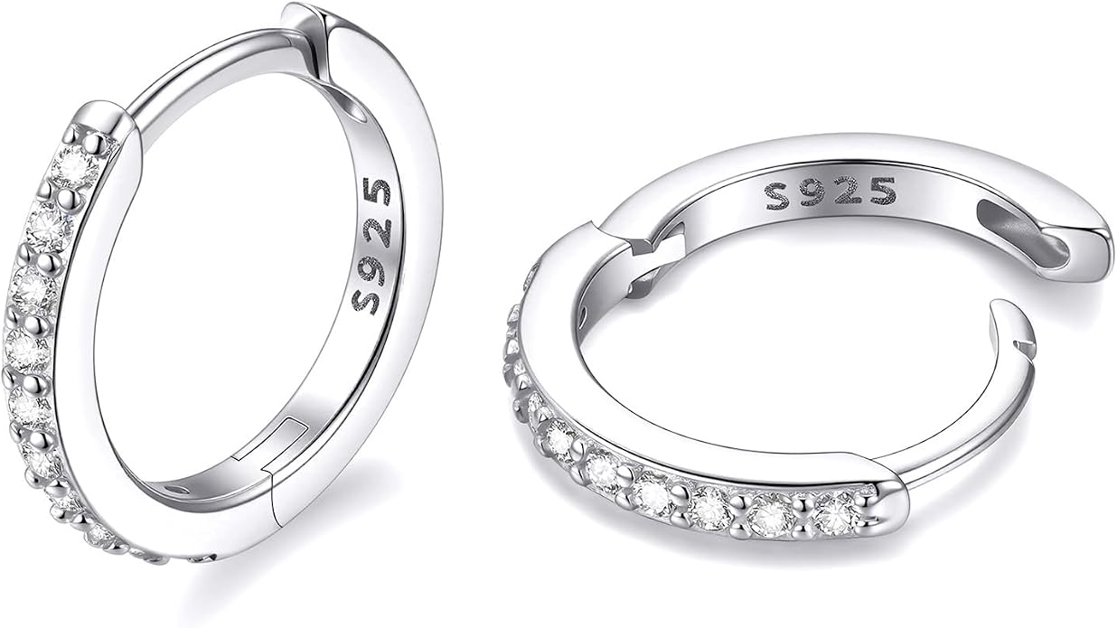 JustBeingCute 925 Sterling Silver Hoop Earrings for Women 14K Gold Plated Small Huggie Earrings Hypoallergenic Cubic Zirconia Cartilage Hoop Earring(8/10/12/14/16/18/20mm)