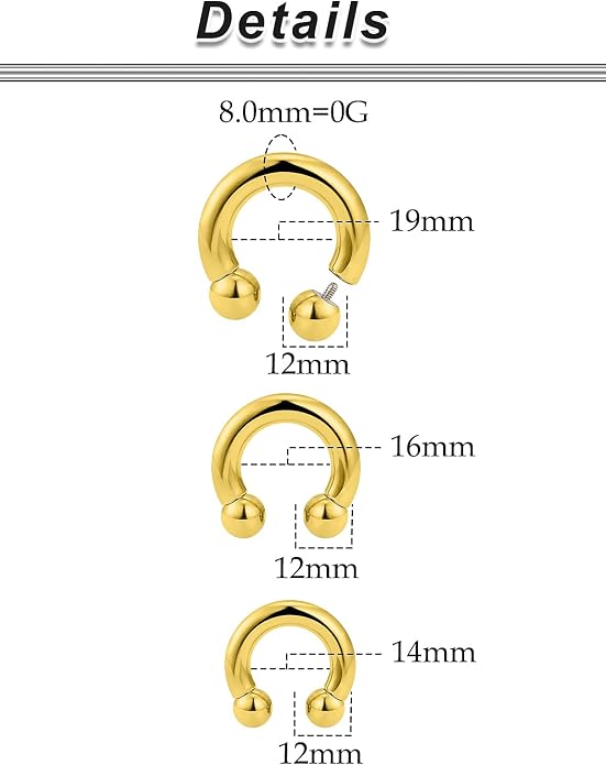 20G-00G Septum Rings Ear Gauges Earrings Stretching Kit 316L Surgical Steel Horseshoe Septum Pa Piercing Jewelry for Women 10mm 12mm 14mm 16mm