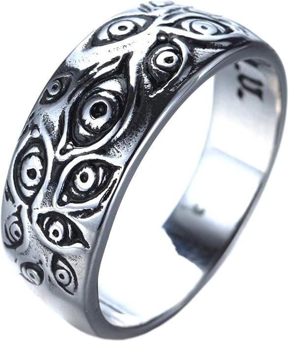 Men's Stainless Steel Eye of God Ring Band All Seeing Eye Spinner Rings Black Silver Vintage Jewelry Size 5 to 14