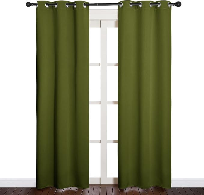 NICETOWN Window Curtain Panels, Christmas Window Decoration Thermal Insulated Solid Grommet Blackout Draperies/Drapes (One Pair, 34 by 84-inch, Olive Green)
