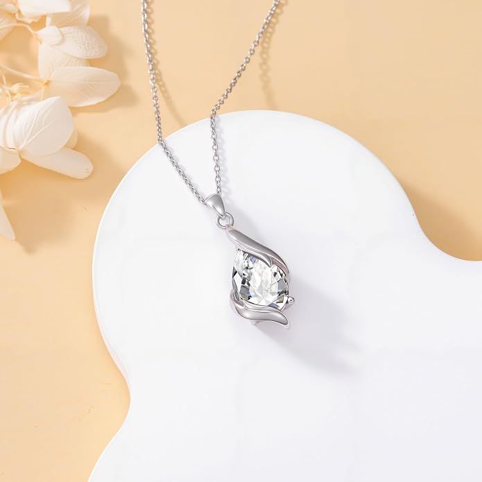HPQQ Birthstone Necklace for Women 925 Sterling Silver Teardrop Pendant Fine Jewelry Birthday Mothers Day Gifts for Women Mom Her