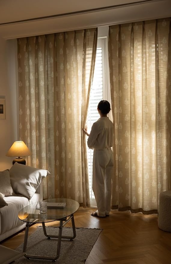 DrapePalette - Linen Blend Pinch Pleated Curtains 108 Inches Long for Living Room, Bedroom, Dining Room, Light Filtering Curtains 2 Panels Set, Modern Floral Printed Design, Brown Rose, 30" W x 108" L