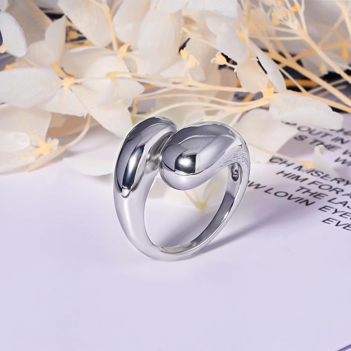 Gold Silver Rings Set for Women Chunky Statement Rings ZC Dome Evil Eye Croissant ring Thick 18K Gold Plated Band Rings
