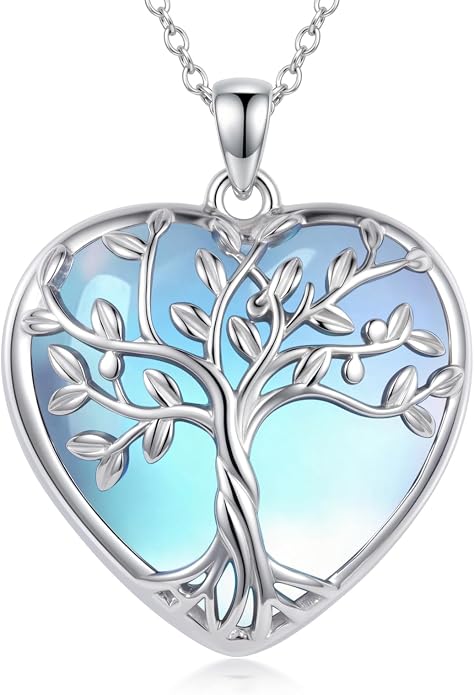 Tree of Life Birthstone Necklace 925 Sterling Silver Crystal Tree of Life Pendant Birthstone Jewelry Birthday Christmas Gifts for Women Mom Her Wife
