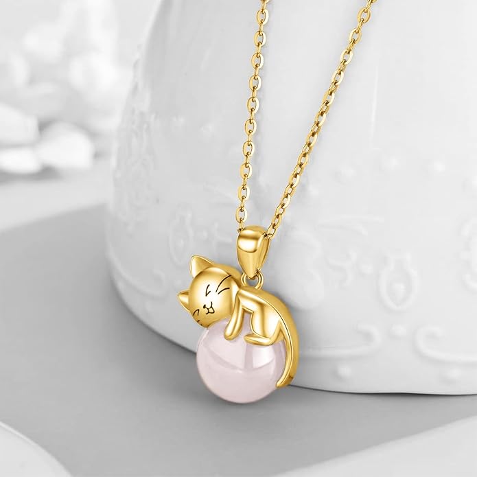 Cat Necklace Sterling Silver Cat Zircon Pendant Gothic Jewelry for Women Animal Lovers Gifts