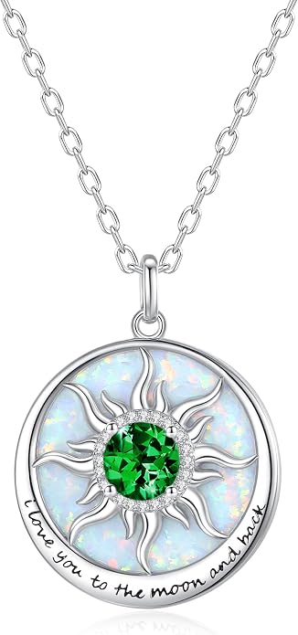FANCIME Sunflower Necklace with Engraved Messgae 925 Sterling Silver Opal Gemstone Pendant Fine Jewelry Anniversary Birthday Gifts for Women Mom Wife Her, Chain Length 16+2 Inch