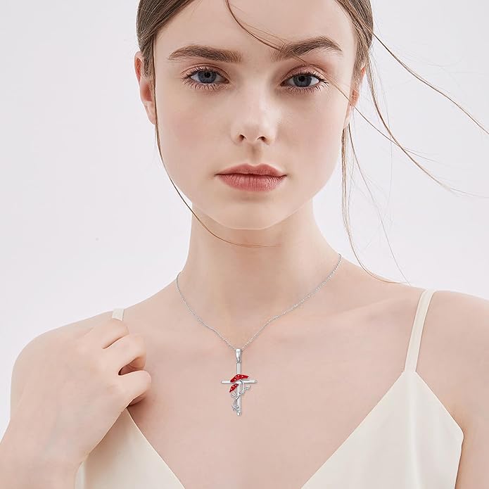 HPQQ Cross Necklace 925 Sterling Silver Turquoise Tree of Life Celtic Knot Cross Pendant Jewelry Mother's Day Gifts for Women