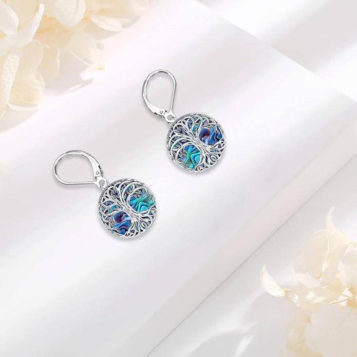 Tree of Life/Cat/Turtle/Butterfly/Flower/Celtic/Turquoise/Moonstone Dangle Earrings for Women Sterling Silver Cute Animals Drop Earrings Jewelry Gifts