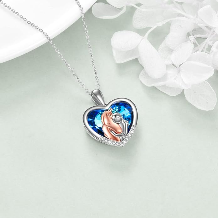 YFN Horse Pendant Necklace Jewelry 925 Sterling Silver Women Embrace Horse Gift For Women