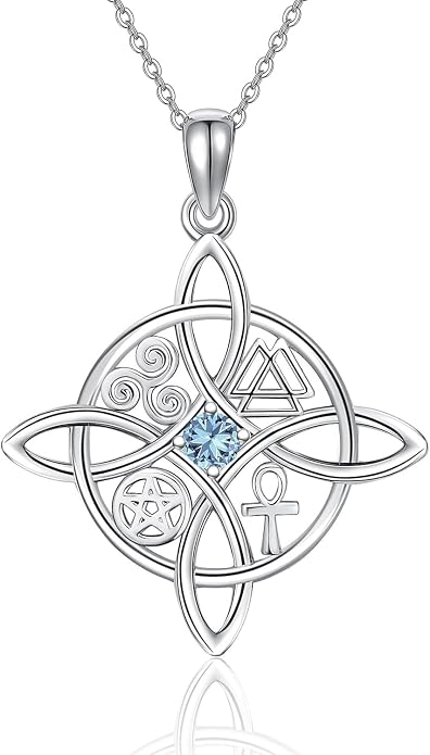 YAFEINI Sterling Silver Witches Knot Pendant Necklace - Celtic Cross Witch Jewelry Amulet Gifts for Women