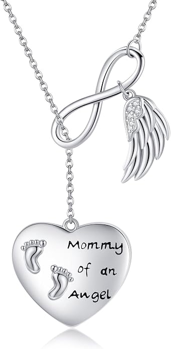 Mother Necklaces Sterling Silver Mom/Mommy of an Angel/Mom Thor Hammer/Heart Footprint Pendant Birthday Mothers Day Jewelry for Women