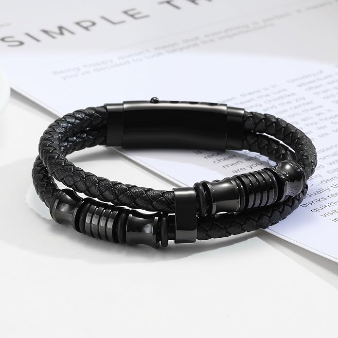 VNOX Men's Inspirational Mantra Engarved Handmade Braided Leather Adjustable Cuff Bangle Bracelet Encouragement Motivational Gift for Men