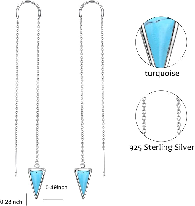 Threader Earrings Triangle Earrings Sterling Silver Created Opal Dangle Drop Long Chain Earring for Women Thread Earrings