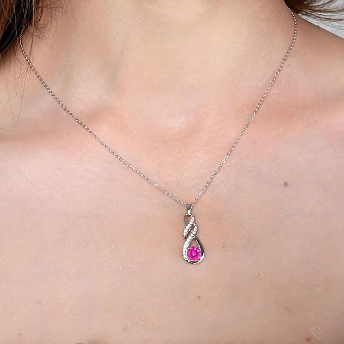 Birthstone Necklaces for Women 925 Sterling Silver Infinity Pendant Created Gemstone Jewelry for Her, 16"+2"
