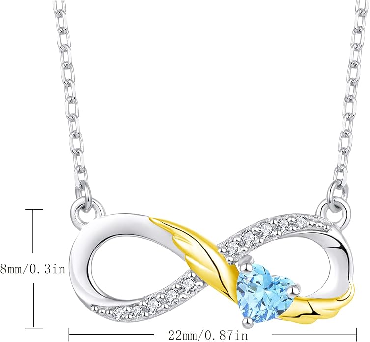 STARCHENIE Infinity Necklace 925 Sterling Silver Angel Wings Heart Birthstone Necklace for Women