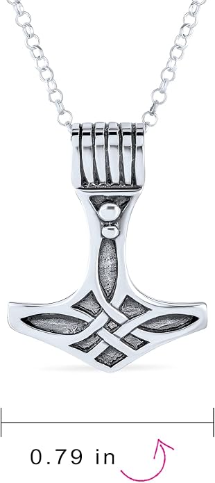 Bling Jewelry Celtic Symbol of Strength Norse Thors Hammer Pendant Necklace Oxidized .925 Sterling Silver