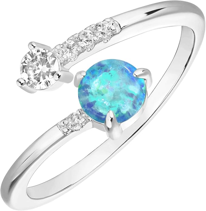 PAVOI 14K Gold Plated Created Opal Rings - Stacking Rings for Women