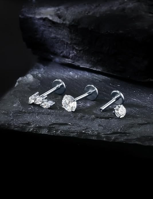 20G 18G 16G Astm F136 Titanium Internal Thread Flat Back Earrings Nose Studs Tragus Forward Helix Conch Cartilage Lobe Earring Stud Medusa Labret Monroe Lip Ring Piercing Jewelry For Women Men