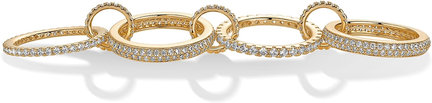 PAVOI 14K Gold Plated Interlocking Ring for Women - Chunky Connected Bands Interlock Stackable Rings for Women - Trendy Cubic Zirconia Two Tone Interlocked Multi-Band Statement Jewelry