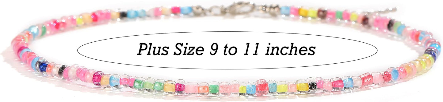 XIJIN Large Beaded Anklets Set Handmade Plus Size Colorful Beads Anklet for Women Foot Ankle Bracelet 9-11 inches