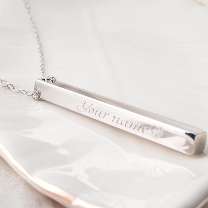 Petite Boutique Personalized Cube Bar Necklace Engraved Vertical Pendant Unique and Meaningful Jewelry