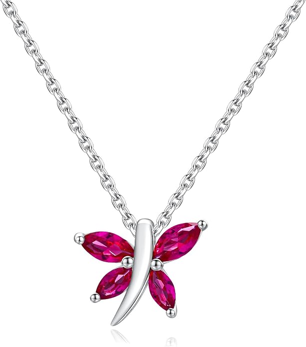 925 Sterling Silver Birthstone Necklaces for Women, Dainty Cute Dragonfly/Butterfly Pendant Necklace, Great Christmas/Anniversary Jewelry for Mother