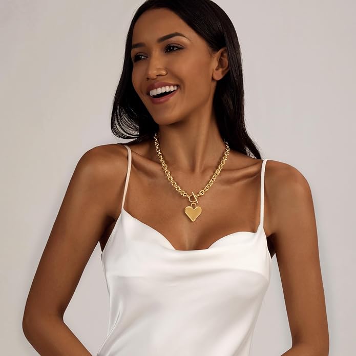 Airmb Heart Necklace for Women Gold/Silver Plated Trendy Heart Choker Lover Pendant Hypoallergenic Fashion Gold/Silver Necklace for Women Love Jewelry Gift for Women Girlfriend