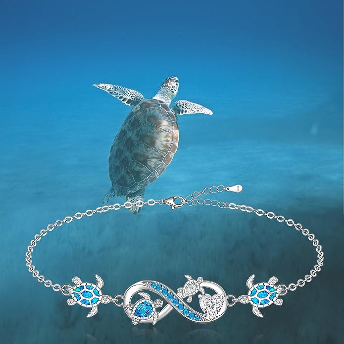 Fenthring Turtle Anklets for Women Turtle Ankle Bracelet Blue Opal Sea Sterling Silver Infinity Wave Ocean Beach Summer Jewelry Mothers Day