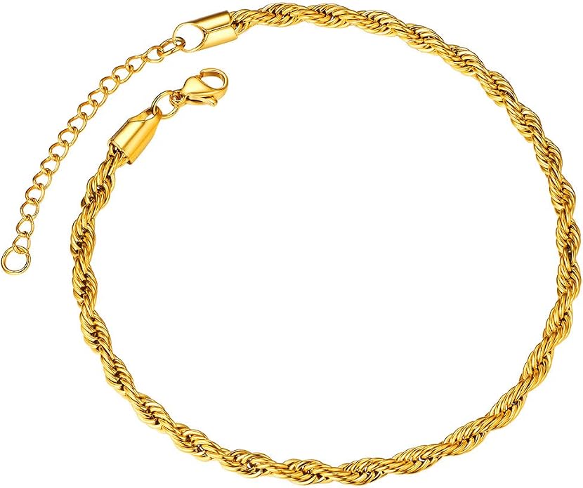 ChainsPro Resizable Anklet Chain for Women Men, Figaro/Wheat/Twist Rope/Cuban Foot Bracelet-Strong with Good Clasp-18K Gold Plated(Send Gift Box)