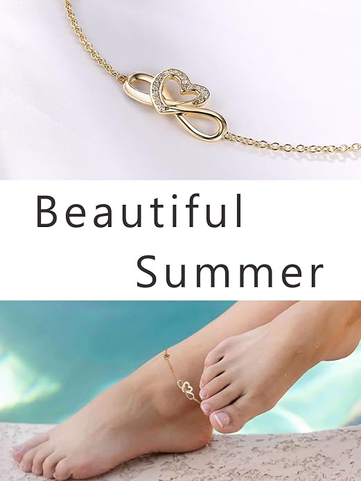 Moissanite Infinity Anklet for Women, Real Authentic 925 Sterling Silver Hypoallergenic, Beautiful Summer Jewelry, Dainty Ankle Bracelet, 8.6-10.6inch (21-26cm) Adjustable