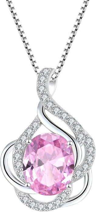 Birthstone Necklace for Women 925 Sterling Silver Pendant Necklaces Oval Cut Cubic Zirconia Necklace Jewelry