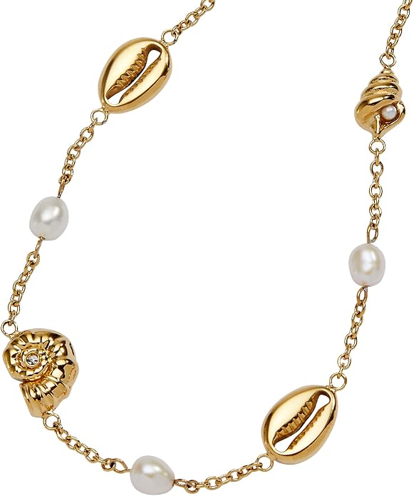 Alex and Ani Seashell Inline Charm Anklet | Gold-Plated & Pearl | Chain Anklet | Dainty Beach Anklet | Beach Jewelry For Women